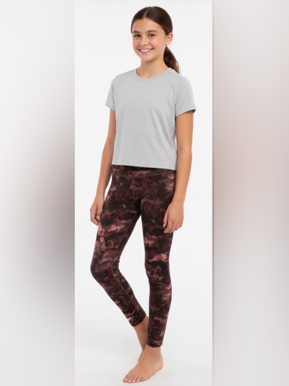 Athleta Girl High Rise Leggings Printed Chit Chat Tight Brown Pink Tie Dye L/12